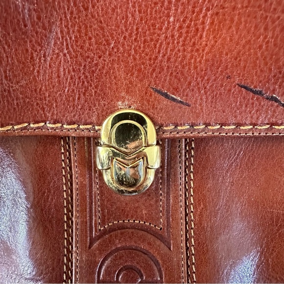 Vintage Marino Orlandi Purse Crossbody Bag Cognac Red Brown Leather Gold - Picture 3 of 15